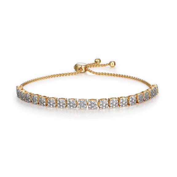 Forever Facets Fine Silver Plated Gold Tone Classic Bar Diamond Accent Bolo Bracelet, 9"