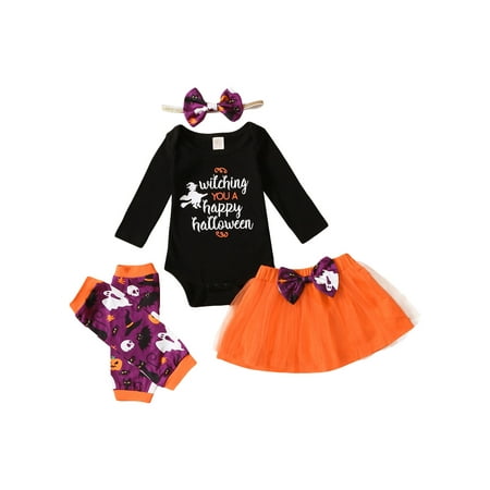 

Izhansean Newborn Baby Girl Halloween Outfits Long Sleeve Romper+Mesh Tutu Skirt+Headband Clothes Black 6-9 Months