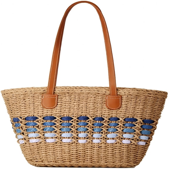 AOMRCOL Women’s Tote Bag Straw Beach Shoulder Handbag Fashion Purse Summer Vacation Travel Woven Top Handle Bag