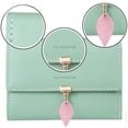 thumbnail image 3 of FT Funtor RFID Carteras para mujeres, carteras con bolsillo con cierre para mujeres con hojas, Verde (S-Green), Universal, 3 of 5