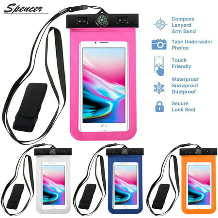 Spencer Universal Waterproof Case Cover with Compass, Lanyard, Armband, Dustproof Pouch Bag for iPhone 6S/6/6 Plus/7/ 7plus/8/8plus, Galaxy S6/S5/Note 2/3/4, Huawei 3C/3X/mate 7 up to 6