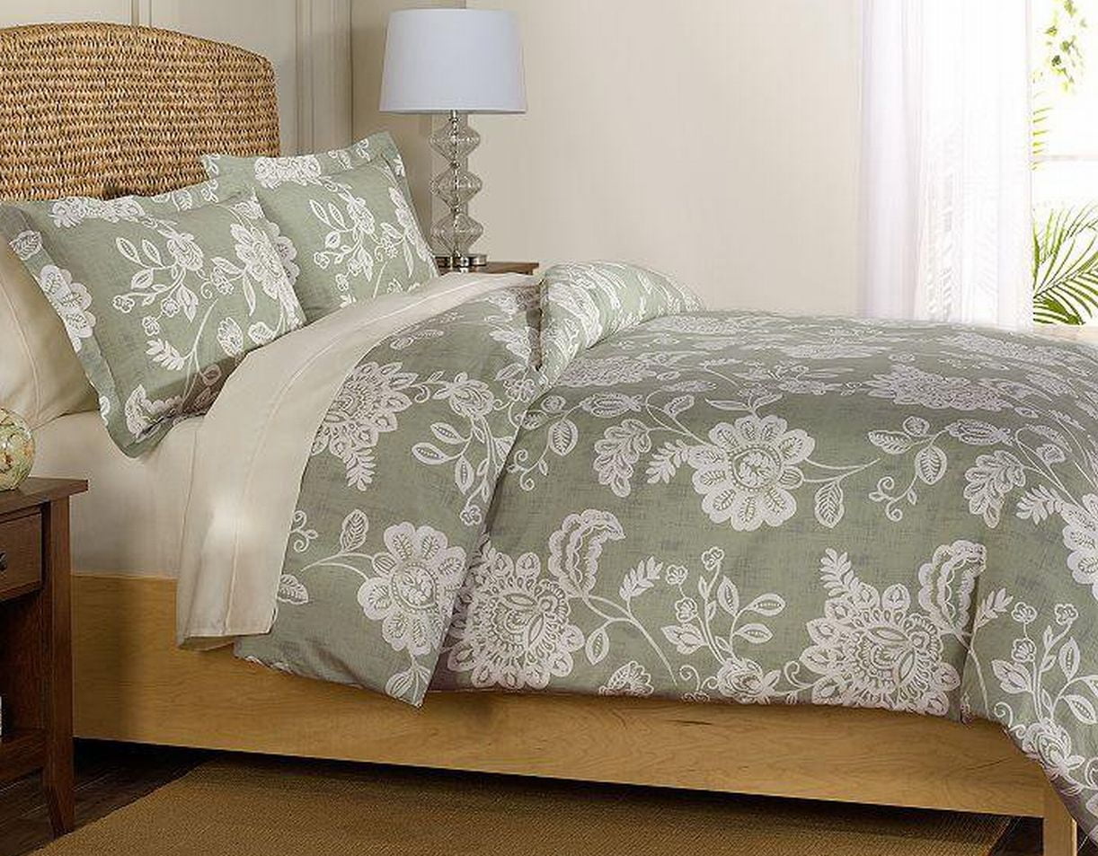 Petaluma Sage Green Floral 3 Pc Cotton Duvet Cover Set Full Queen