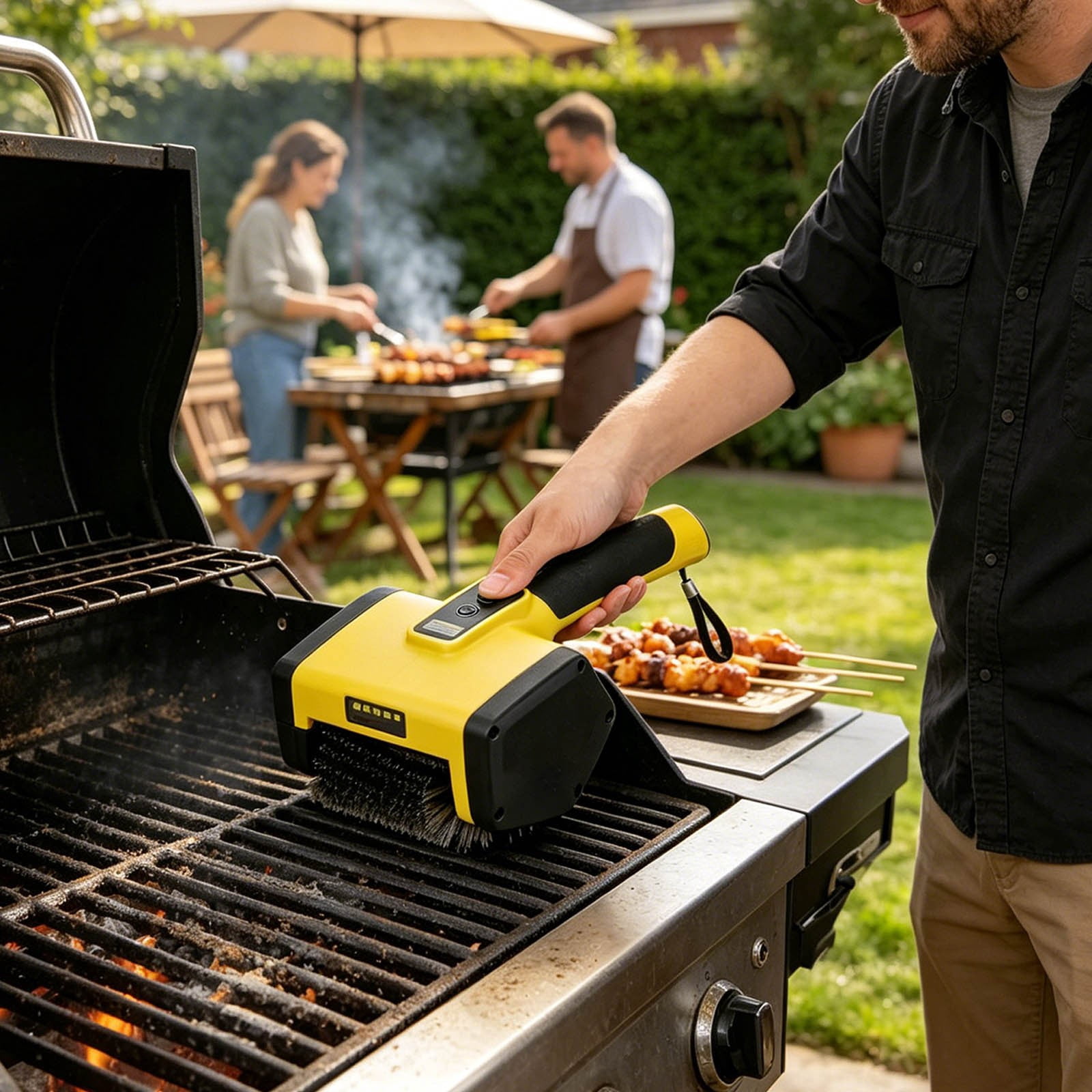 Grill Cleaning Brush with Ergonomic Handle Electric BBQ Scrubber with Stainless Steel Bristles for Grease and Rust Removal on Outdoor Grills and Grates Rechargeable Heavy-Duty