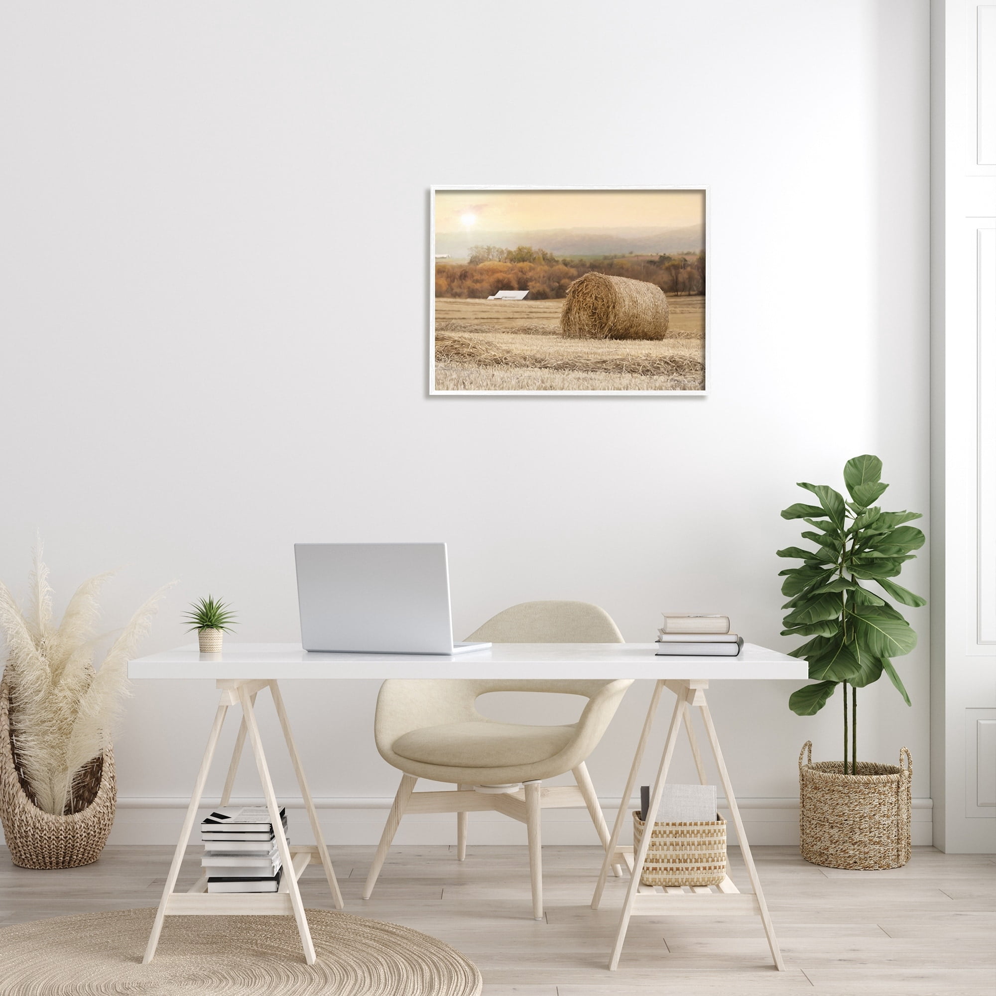Stupell Industries Rural Haystack Farmland Field Shining Morning Sun Photograph White Framed Art Print Wall Art, Design by Lori Deiter