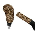 thumbnail image 4 of Renewold Brown Leopard Print Neoprene Auto Handbrake Cover Gear Shift Knob Cover Set Car Interior Decor Accessories, Easy to Install, 4 of 7