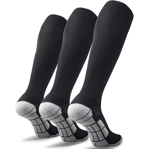 3-Pack Moisture-Wicking Soccer Socks with Arch Support & Cushioned Heel/Toe - Breathable Knee-High Sports Socks for Training/Games, All Seasons, Adults & Youth