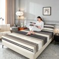thumbnail image 3 of Manfei Abstract Brushstroke Stripe Queen Sheets, Neutral Tone Queen Sheet Sets, Beige Black, Black Reversible 4 Pieces1 Flat Sheet + 1 Fitted Sheet + 2 Pillowcases, 3 of 6