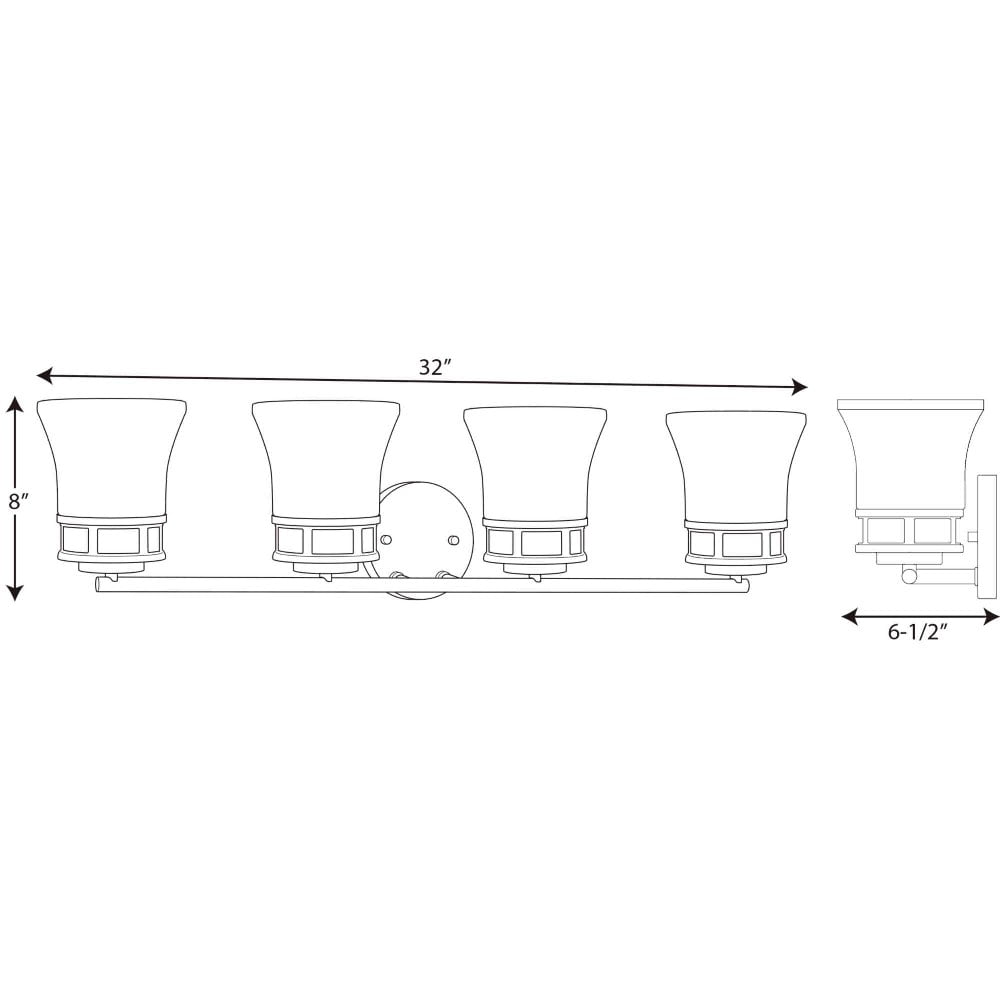 Progress Lighting Cascadia 4-Light Bath Vanity, Steel, Antique Bronze, Etched Glass Shade