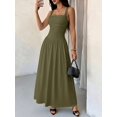thumbnail image 3 of Petite Womens Army Green Solid Square Neck Ruched Flared Maxi Dress For Spring Summer, 3 of 6
