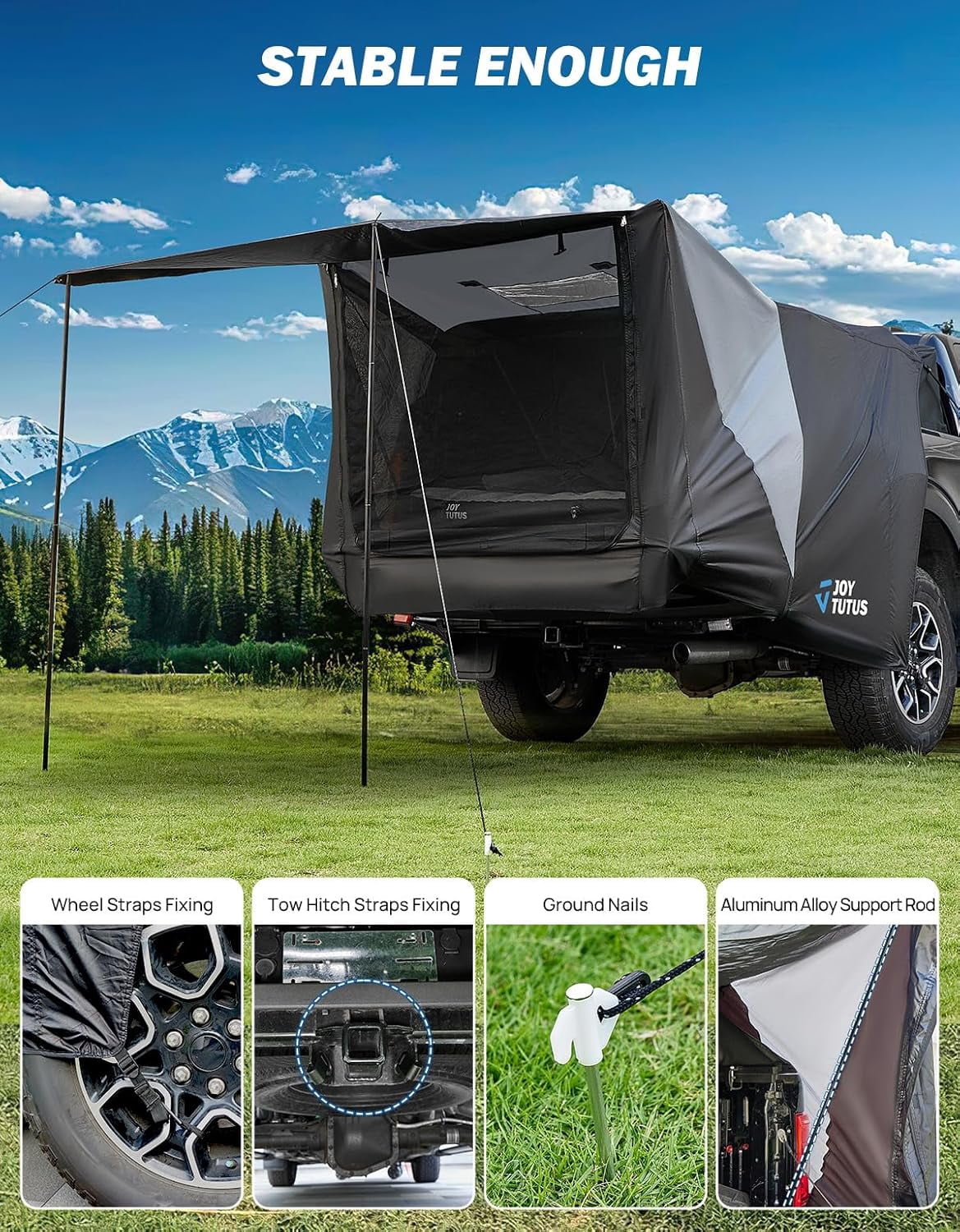 JOYTUTUS Truck Tent with Awning, Truck Bed Tailgate Tent Canopy (Only Fits Full-Size Truck with Soft Topper or Camper Shell)