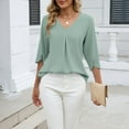 thumbnail image 5 of Annhoo Plus Size Tops for Women Dressy Casual Solid Color V Neck 3/4 Length Sleeve Blouses Spring Summer Clothes, 5 of 8