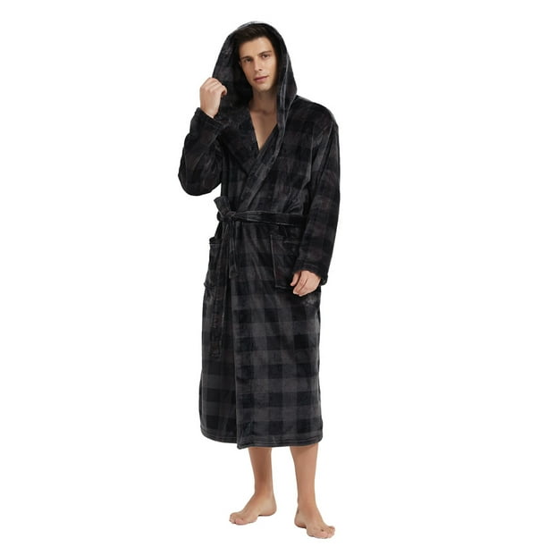 VULCANODON Mens Robe with Hood, Fleece Bathrobe Plush Robes for Men