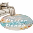thumbnail image 2 of Summer Round Living Room Rugs 4 ft, Life Is Better At The Beach Yellow Flowers Washable Area Rug with Non-Slip Sturdy Edge Binding Round Carpet for Entryway Kitchen Bedroom Bathroom, 2 of 9