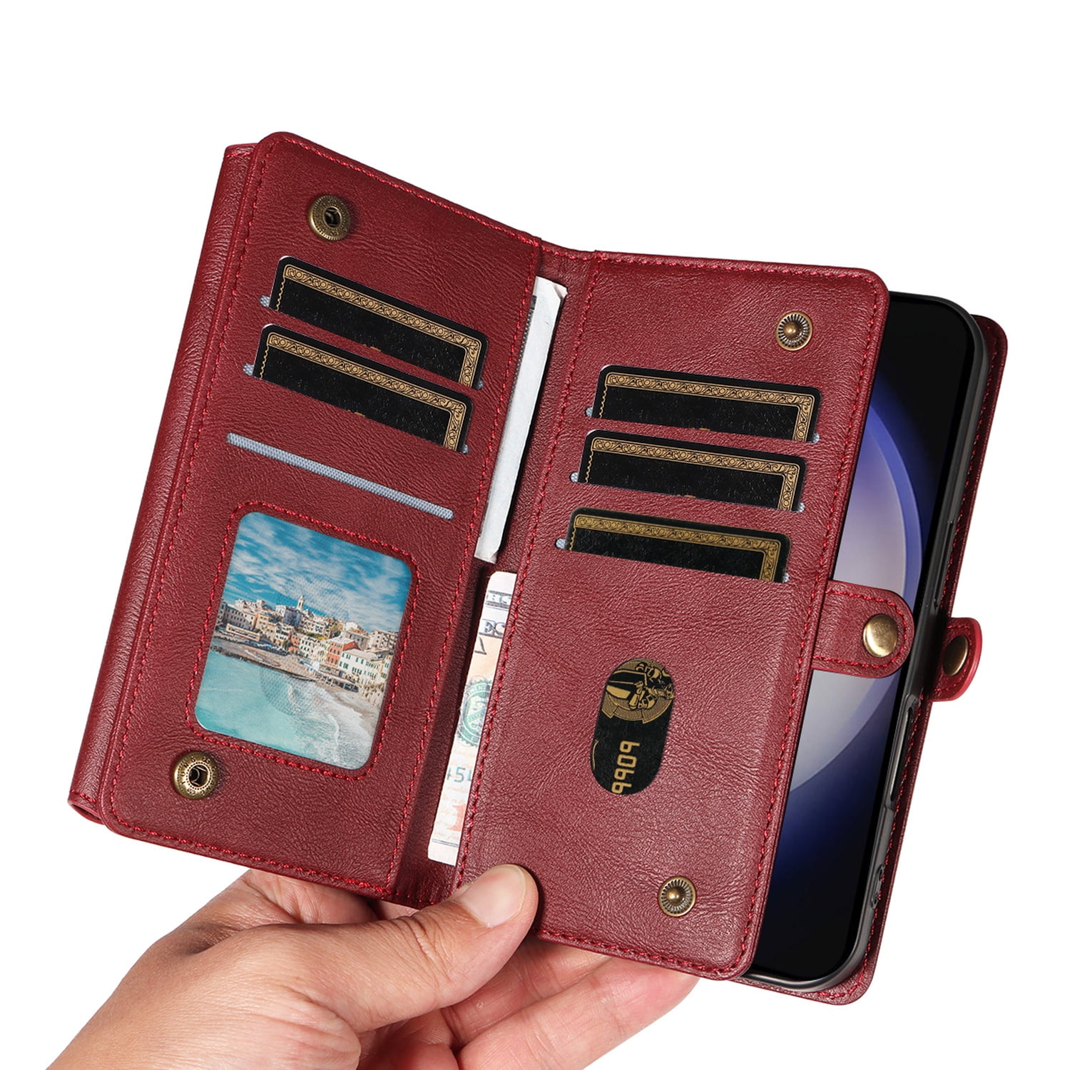 Dteck for Samsung Galaxy A16 5G Case Wallet with RFID Blocking Card Holder for WomenMen, PU Leather Magnetic Snap Flip Zipper Strap Crossbody Wallet Phone Cover 6.7",Red