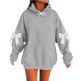 thumbnail image 2 of Otntypg Lightweight Hoodies for Women Cute Bowknot Long Sleeve Drawstring Hooded Pullover Tops Trendy Fall Oversized Basic Athletic Sweatshirts with Pockets Dark Gray XXL, 2 of 3