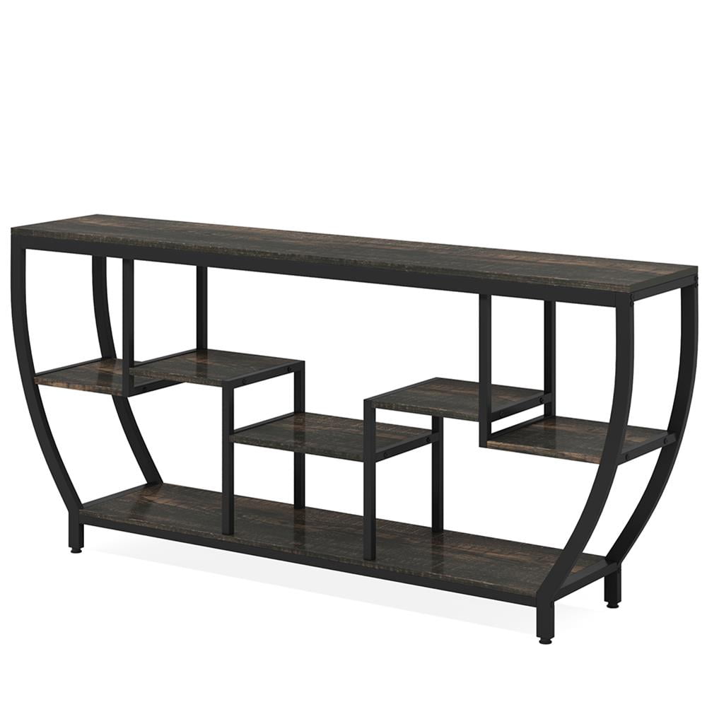 Topcobe Industrial Console Table, 70.9" Entryway Sofa Table with Shelves, Modern Furniture for Indoor, Black