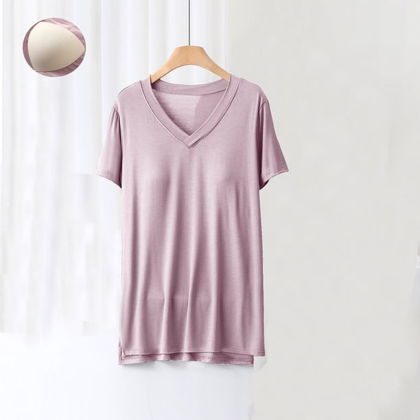 Blusa de pijama de manga corta para mujer, lisa, informal, a la moda, con cuello regular, de manga corta