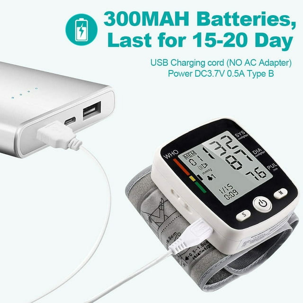 SUWU Blood Pressure Monitor, Rechargable Blood Pressure Machine Wrist with Voice Broadcast and 180 Memory for Dual User