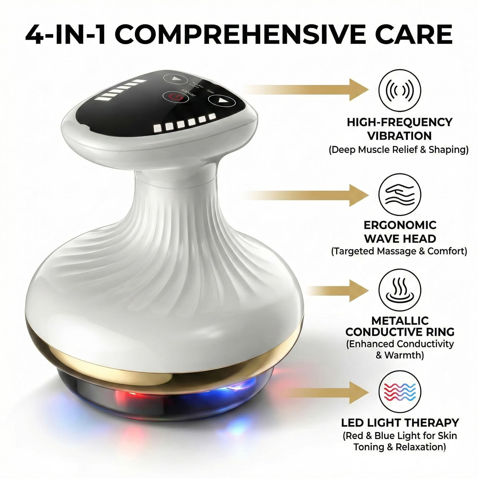 Circuvia Suction Massager, 4-in-1 Body Massager with LED Light & Vibration, 9 Adjustable Intensity Levels, Rechargeable Portable Deep Tissue Massager for Muscle Relief & Skin Firming