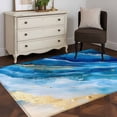 thumbnail image 3 of Abstract Waves Area Rugs 4x6 ft Retro Blue Gold White Oil Painting Style Washable Rug Non Slip Indoor Carpet Absorbent Floor Mat for Living Room Bedroom Dining Room, 3 of 9