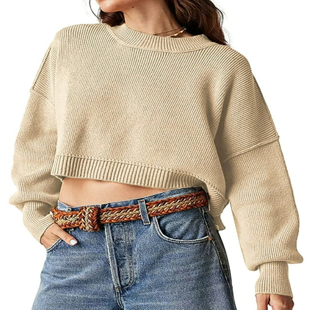 Pulls pour Femmes Décontractés à Manches Longues Col Rond Tricoté Côtelé Pull Rayé Blouse
