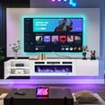 thumbnail image 2 of Sunmthink Floating Fireplace TV Stand for TVs up 80", Wall Mounted Fireplace Entertainment Center with 12 LED Colors, 70" Console Table with Electric Fireplace, White, 2 of 9