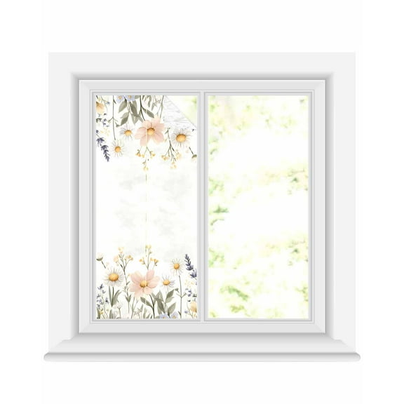 Window Privacy Film Daisy Botanical Stained Glass Window Film Decorative Sun Block Window Cover Pastoral Farmhouse Floral Window Clings Static Adhesive Sticker for Bathroom 17.7"x39.3"