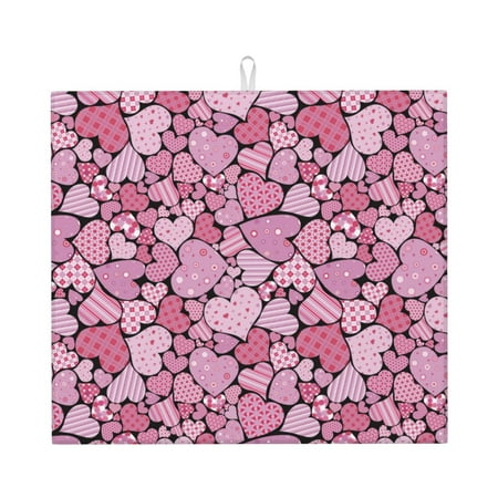 

Lukts Sweet Heart Print Ultra Water Dish Drying Mat Slip Resistant Pad for Sink Dishes or Under Rack Kitchen Counter Accessories