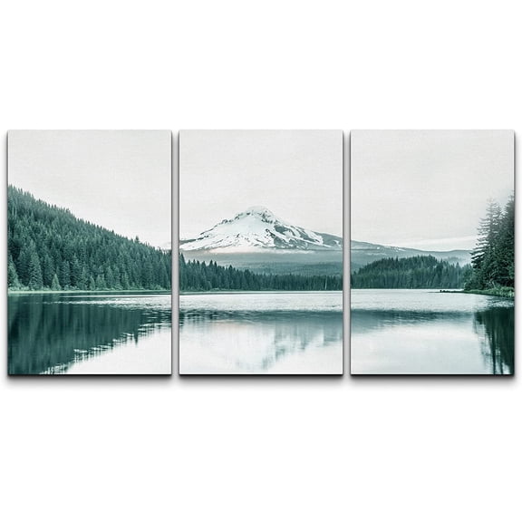 wall26 Canvas Print Wall Art Set Duotone Mountain Range Forest Lake Nature Wilderness Photography Realism Rustic Landscape Colorful Cool for Living Room, Bedroom, Office - 24"x36"x3 Panels