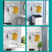 Foldable Clothes Drying Rack, Wall Mounted Collapsible Clothes Hanger with 4 Hooks for Laundry Room and Bathroom White ABS