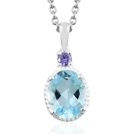 Mix Metal Sky Blue Topaz Cubic Zircon Purple Pendant with Chain 20" Cttw 2.6
