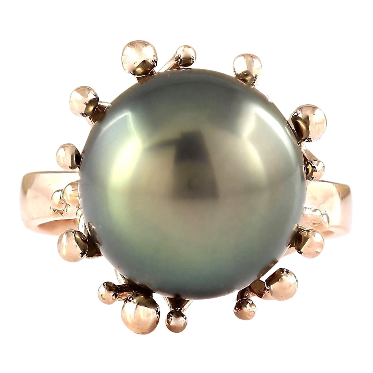 Natural 12.45mm Black Pearl Ring 14k Rose Gold by