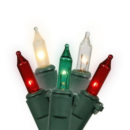 Lights 4' Spacing Green Wire - 50 Red, Clear, Green, & Clear Frosted Mini Lights - 4'' Spacing - Green Wire