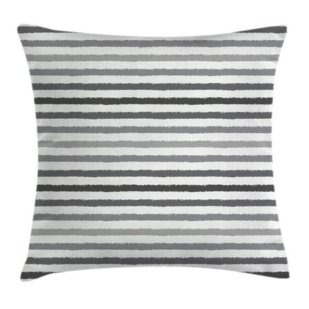 Striped Throw Pillow Cushion Cover Gray And White Stripes Striped Throw Pillow Cushion Cover Gray And White Stripes Monochrome Tone Brush Style Lines Grunge
