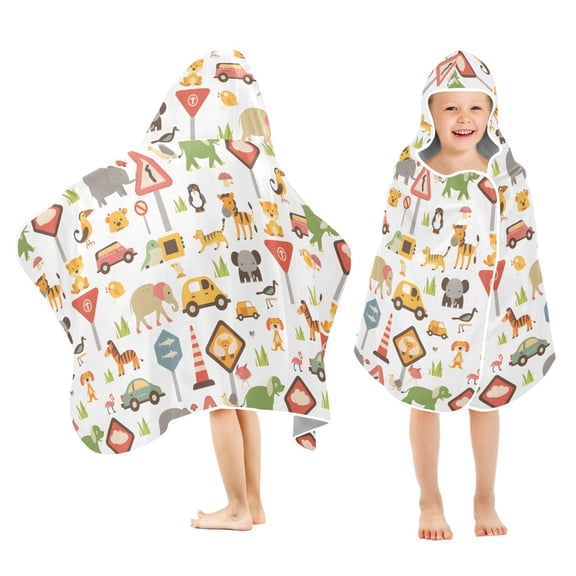joogoo Cartoon Animals Car Kids Hooded Beach Towel Baby Bath Towel 23.5"x50"