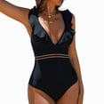thumbnail image 6 of HCNTES Women One Piece Swimsuits Tummy Control Bathing Suit Ruffle V Neck Swimwear Slimming Monokini(Black,S), 6 of 8