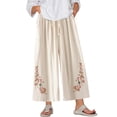 thumbnail image 2 of Outfmvch Capri Palazzo Pants Straight Wide Leg Boho Pants for Women 2026 Capris Drawstring with Pockets Pull On Elastic Wide Leg Crop Pants Capri Pants with Lace Side Linen Palazzo Trousers A M-4XL, 2 of 4