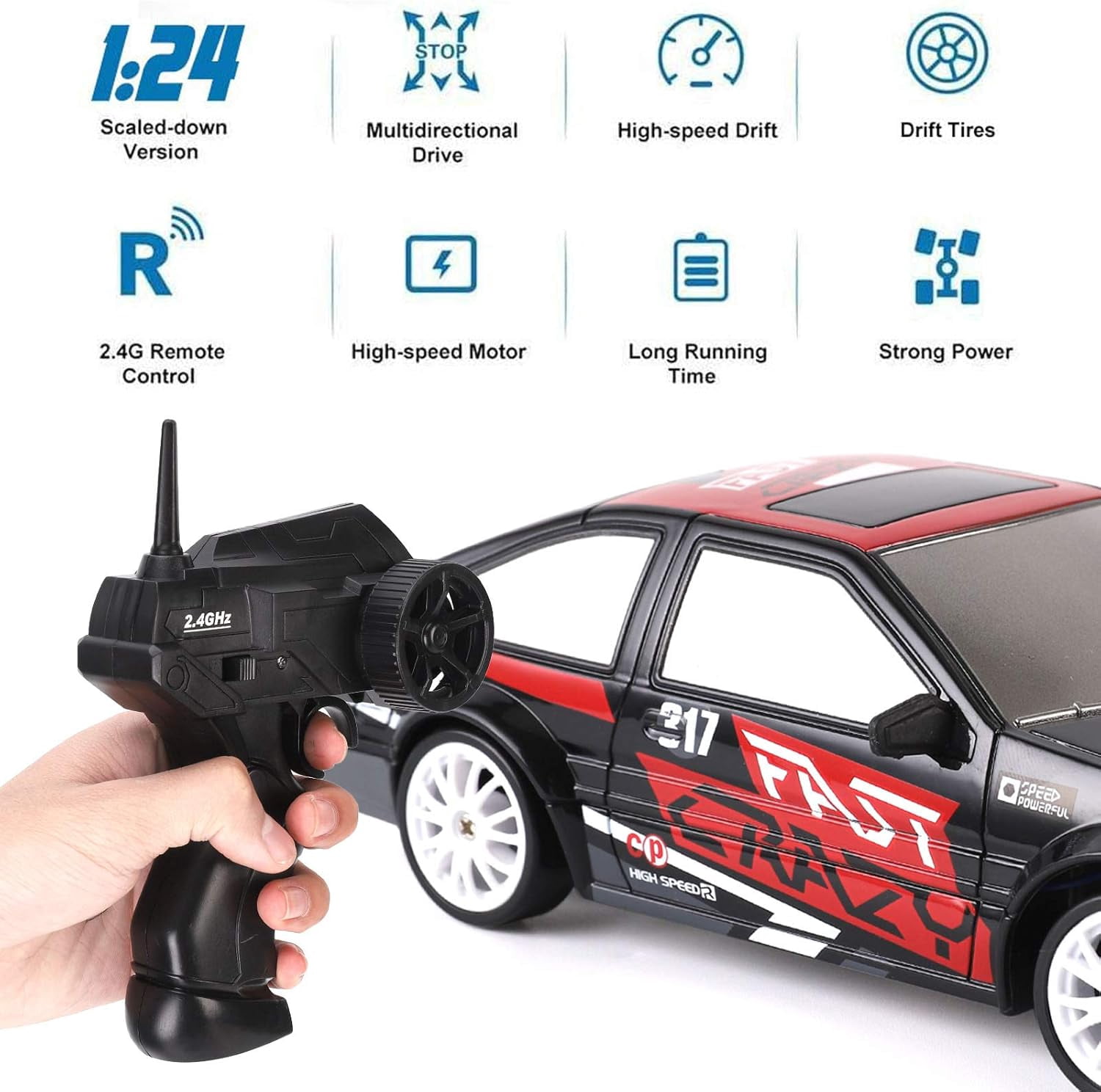 ATJIA Remote Control Car RC Drift Car 2.4GHz 1:24 Scale 4WD 15KM/H High Speed Drifting Tire Racing Sport Toy Car