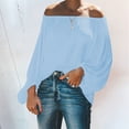 thumbnail image 2 of Tiqkatyck Womens Long Sleeve Shirts, Women's Spring and Summer Off Shoulder One Shoulder Plain Color Plain Sleeve Loose Long Sleeve T Shirt Crewneck Sweat Shirts, Women Summer Top Sky Blue M, 2 of 8
