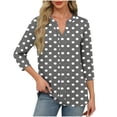 thumbnail image 3 of Women's V Neck Three Quarter Sleeve Tops Shirts Blouses Polka Dot Solid Color Loose Fit Casual Daily Wear Work Office Vacation Fashion Essential Gift | CSEONE,Gray L, 3 of 9