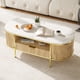 thumbnail image 5 of Yeshouse Mesa de centro ovalada acanalada de 122 cm con organizador, tablero de imitación mármol y detalles en metal dorado, mesa moderna para sala de estar u oficina en casa, 5 of 7