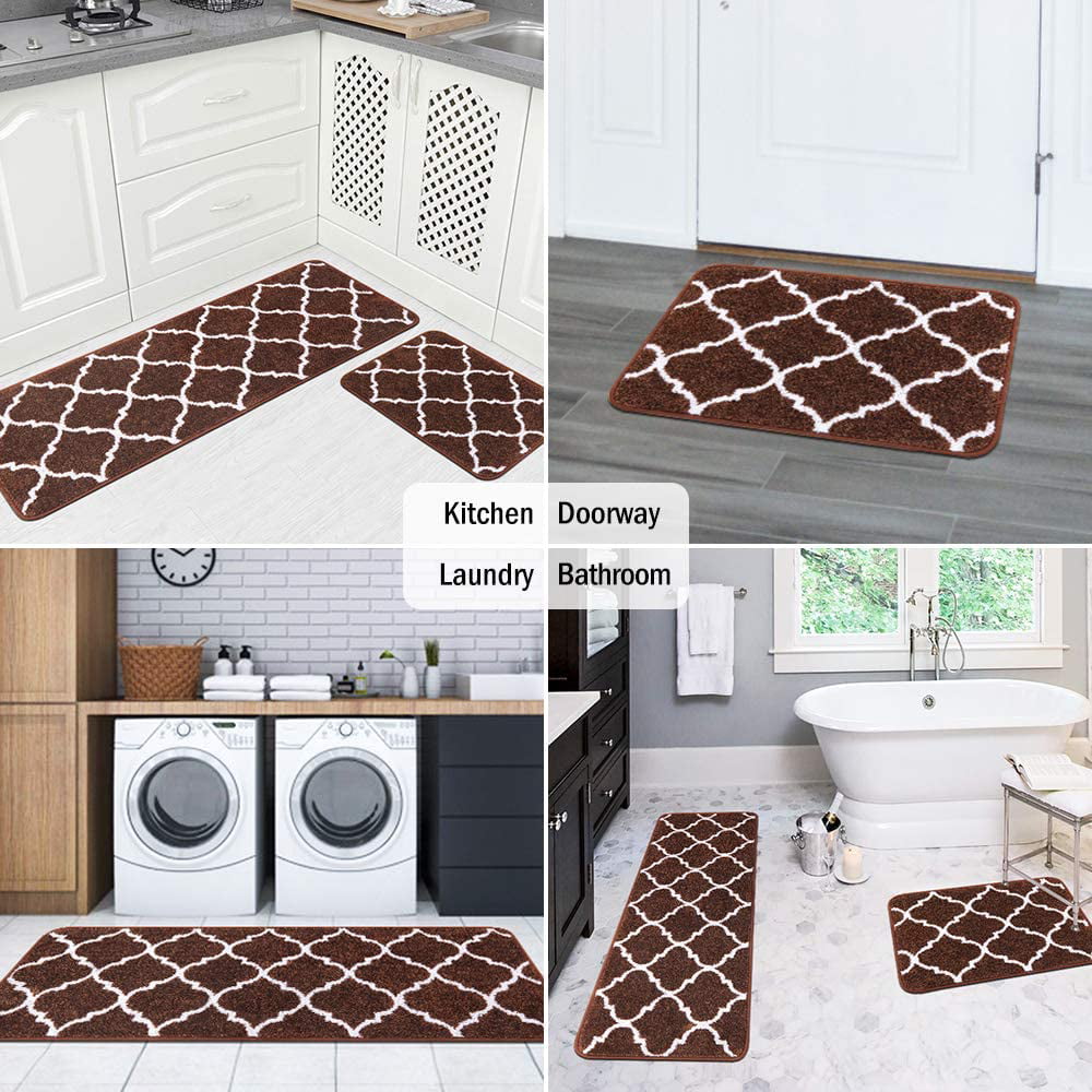 Delxo Kitchen Rug Sets,Non-Slip Soft Super Absorbent Kitchen Mat Doormat  Carpet Set,Chenille Microfiber Material,17x48 +17x24 (Black)