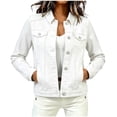 thumbnail image 3 of Tqcoqu Women's Solid Color Collared Button Down Denim Jacket with Multi Pocket,Long Sleeve Cropped Trucker Jean Coat,Casual Trendy Outerwear for Spring Fall,White Women's S-XXL, 3 of 10