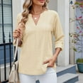 thumbnail image 5 of ATOYSOY Women's Tops Dressy Casual V Neck Long Sleeve Buttons Hollow Out Lace Embroidered Blouses Shirts Beige L, 5 of 9