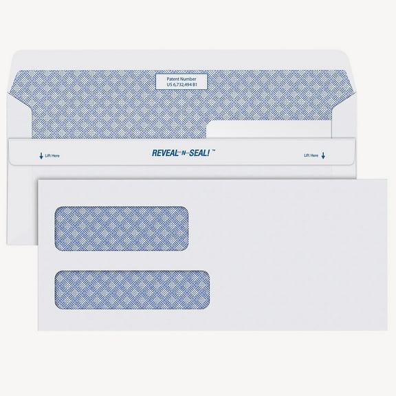 Staples Reveal-N-Seal Security Tinted #10 Double Window Envelopes 4 1/8" x 9 1/2" White 500/Box