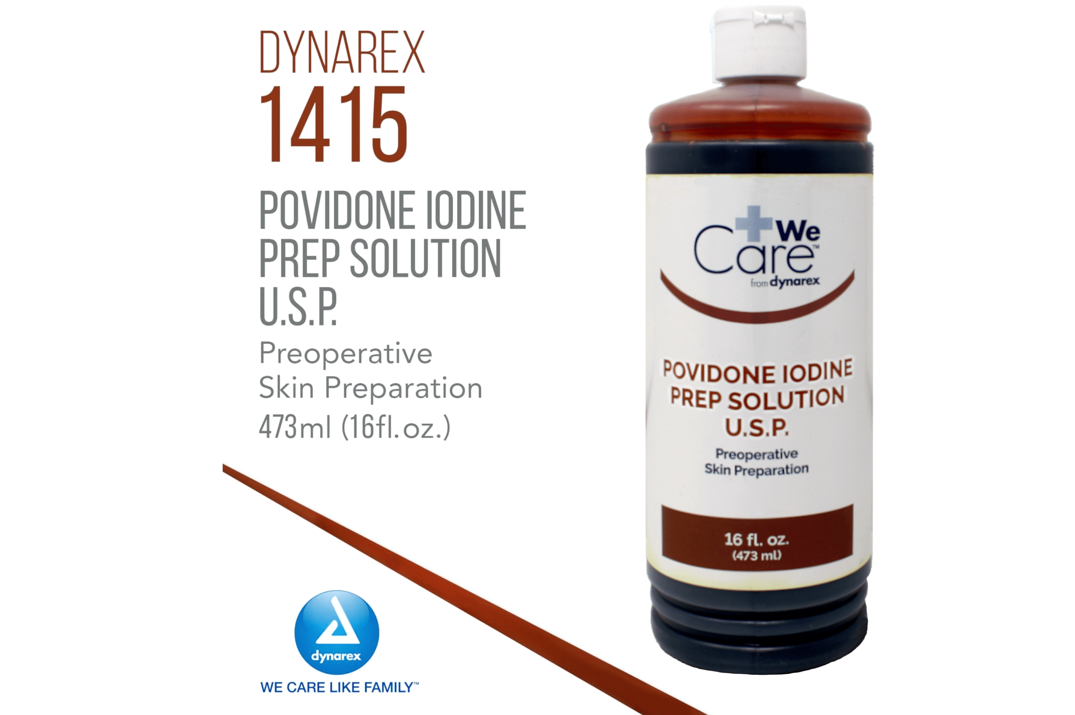 Dynarex Povidone Iodine Prep Solution USP Preoperative Skin Preparation 16 fl oz (Pack of 2)