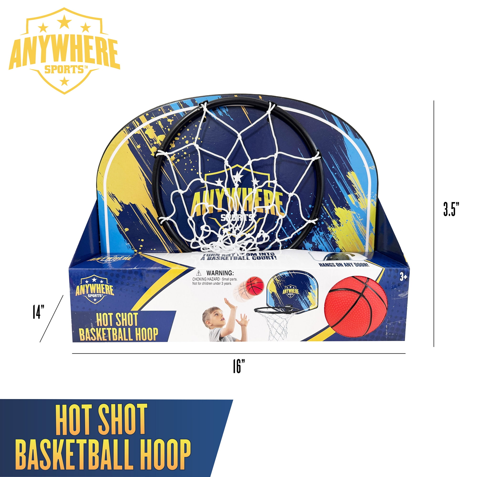 Anywhere Sports: Hot Shot Basketball Hoop - 6" Silent Foam Ball, Over-The-Door Backboard, Clip-On Mount, Indoor-Outdoor, Quiet Sports Play, Kids 3+