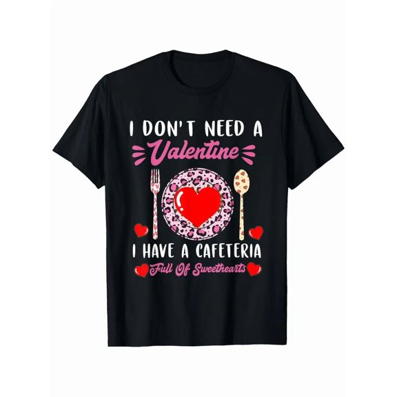 Funny Lunch Lady Valentines Day T-Shirt for Men & Women - 100% Cotton Soft Breathable Casual Short Sleeve Shirt with Cafeteria Worker Design, Lunch Lady Apparel (S-XXXL, Black