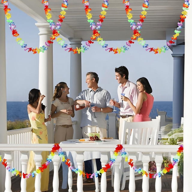 Hawaiian Flower Garland Strip for Luau, Colorful Polyester Lei for Pool Party, Beach, and Tropical Theme Decorations