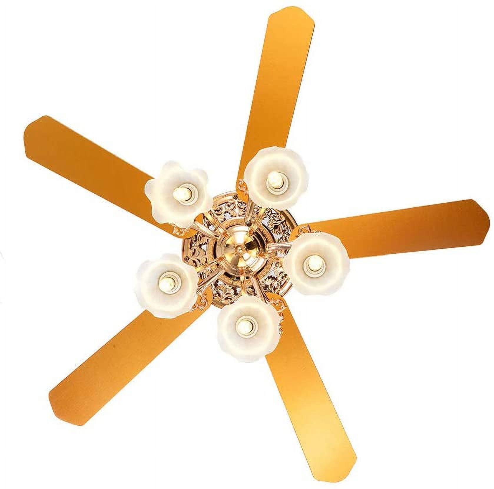 DENEST 52 Inch Gold Ceiling Fan with LED Light and Remote Control,Creative Design Chandelier Fan Light with 5 Wood Reversible Blades 5 Frosted Glass Lampshades,Quiet Motor